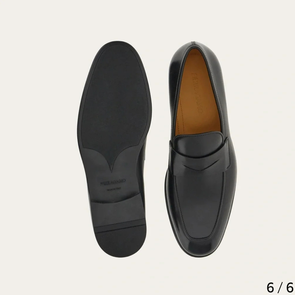 Salvator Ferragamo Penny Loafer Funes Men Black Leather Italy Almond Toe formal